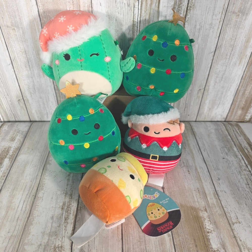 Squishmallows Christmas Holiday Plush Lot Carol Tree Maritza Cactus Elf Pizza 5"